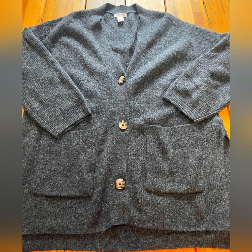 H&m Men's Oversized Gray Button Pocket Cardigan Sweater Size Small‎